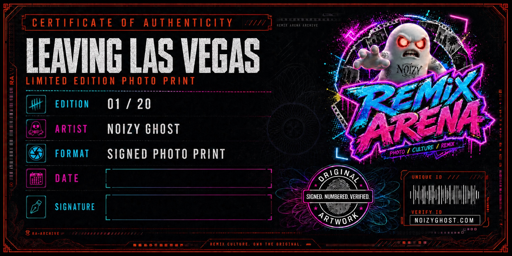Front of the Leaving Las Vegas certificate of authenticity